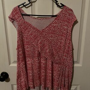 Asymmetrical Red Patterned Women's Top